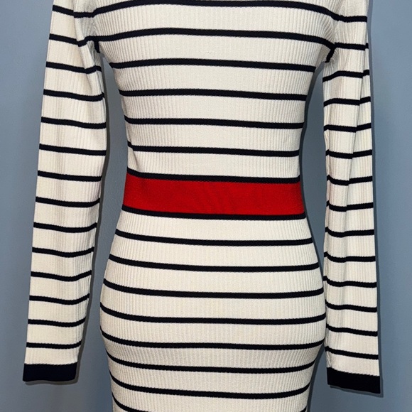 Tommy Hilfiger Striped Ribbed Long Sleeve Dress in White, Navy and Red Size XS - Picture 9 of 10